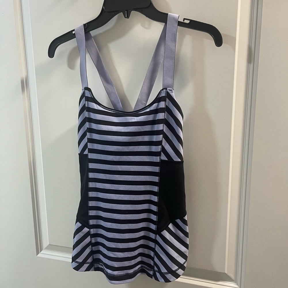 Flawed Lululemon Tank Top Striped Black and Lavender Women's Top Size 10